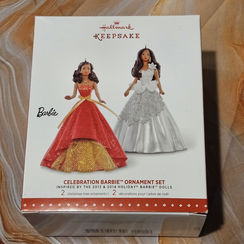 2015 Hallmark Celebration Barbie African American Ornament Set of 2 Keepsake